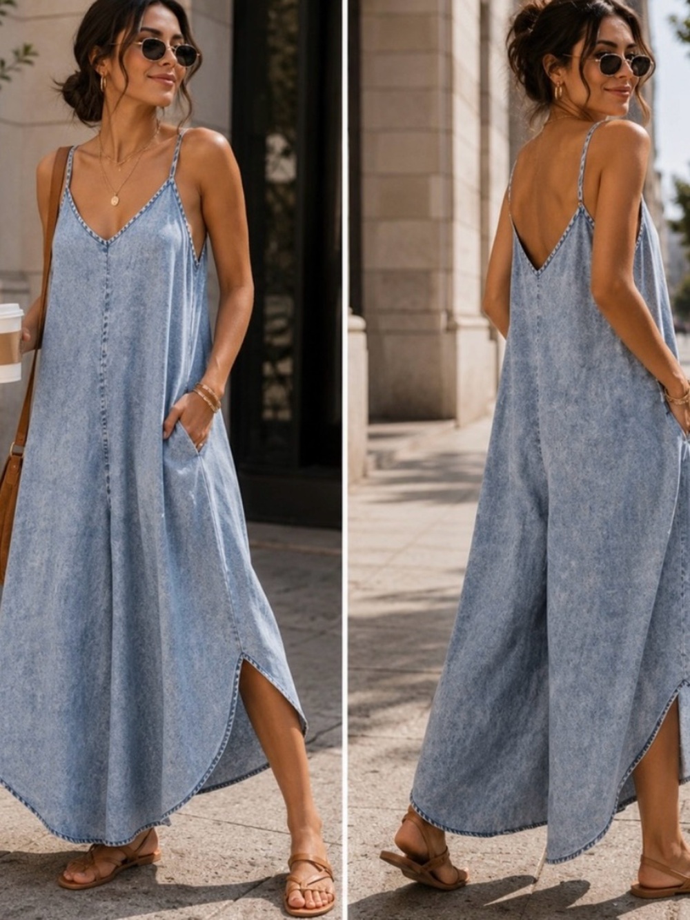 Zenana Outfitters medium wash denim jumpsuit-side pockets-weightless